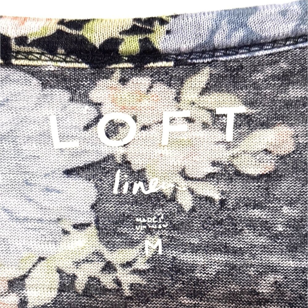 Floral Loft Linen Blend Scoop Neck Short Sleeve Top M - Picture 2 of 5